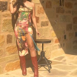 Floral tie back midi slip dress